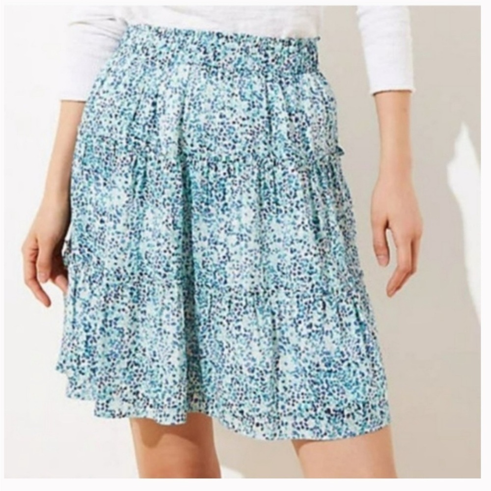 Ann Taylor Loft Blue Floral Tiered Mini Skirt